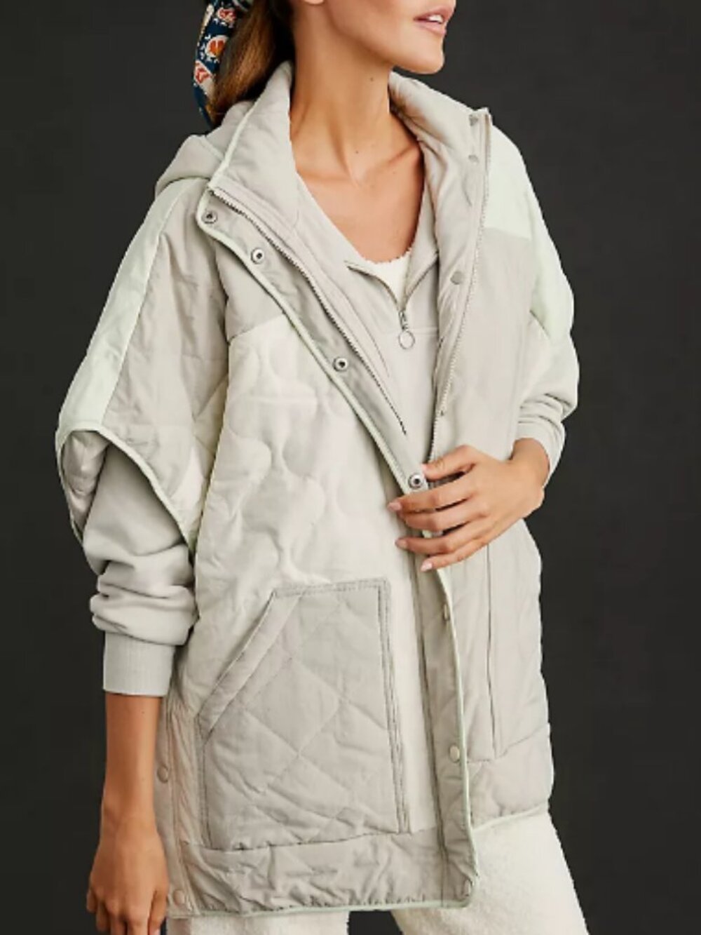 DAILY PRACTICE by Anthropologie Colorblock Oversized Puffer Hooded Poncho L/XL
